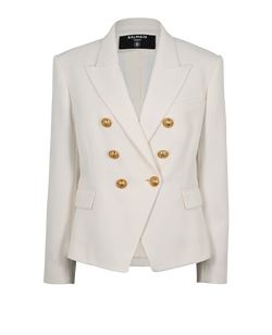 Balmain Double Breasted Blazer, Cotton, White, UK16, 2*