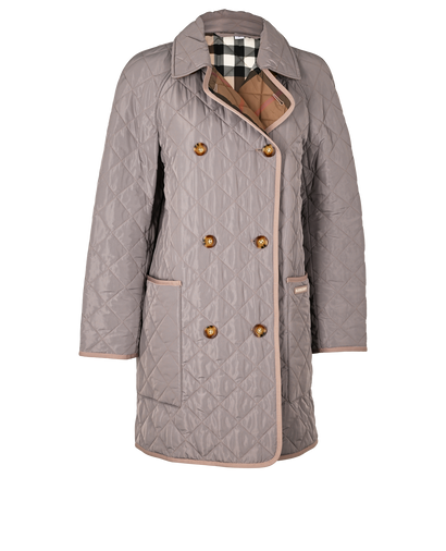 Burberry Quilted Double Breasted Jacket, £495, Clothing, Taupe, Polyester (Polymer), Front view