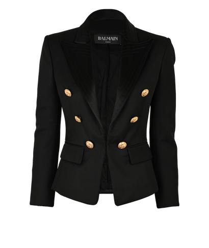 Balmain Shoulder Pad Blazer, &pound;450, Clothing, Black, Silk, Front view