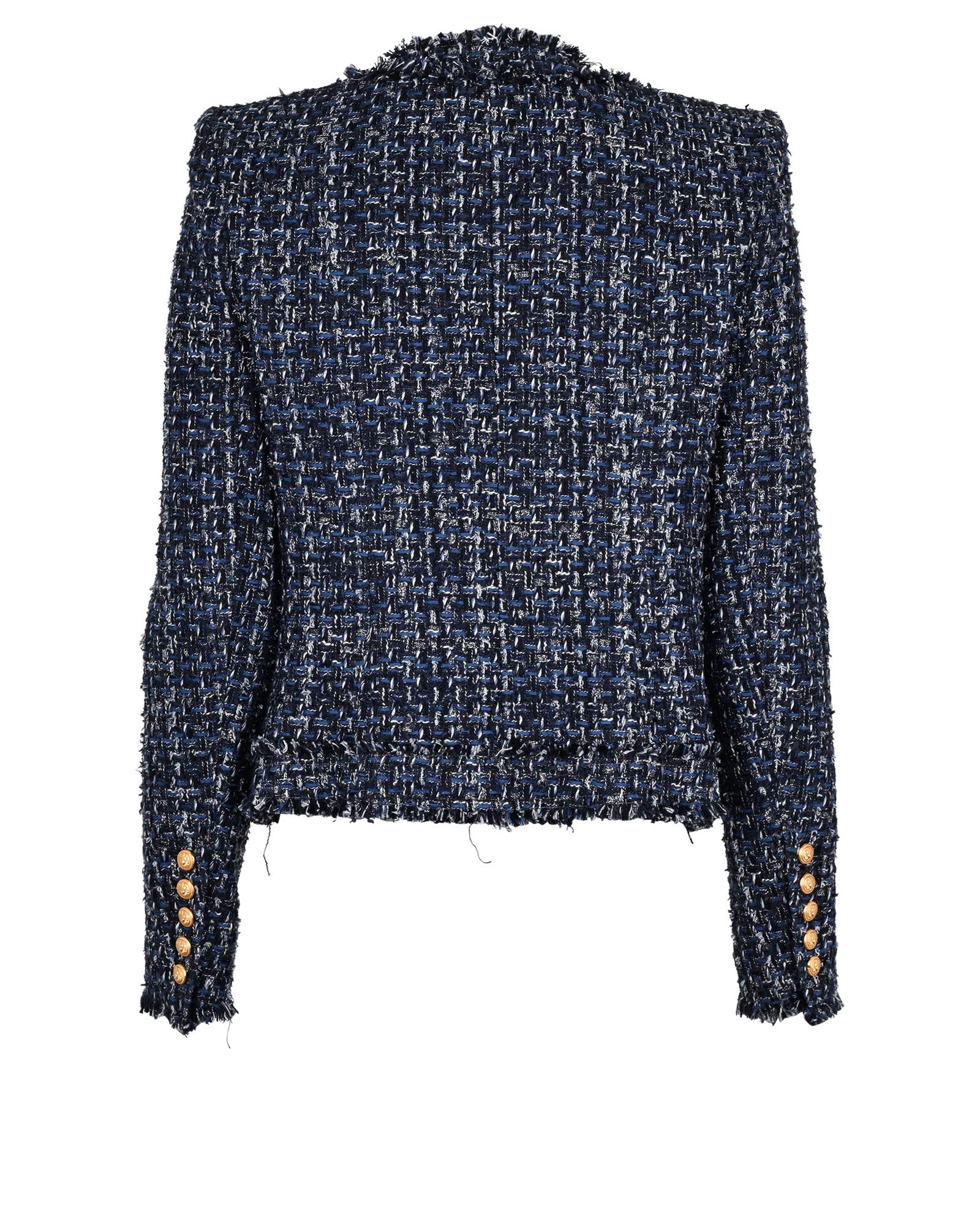 Balmain Tweed Blazer, &pound;550, Clothing, Blue, Cotton/Polyester (Polymer), Back view