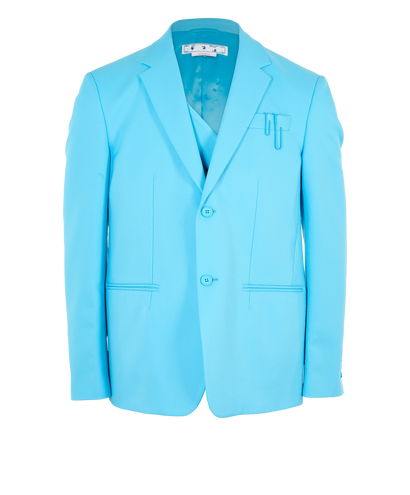 Off - White Single Breasted Blazer, &pound;290, Clothing, Blue, Cotton, Front view