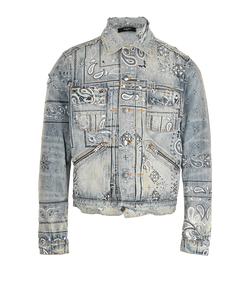 Amiri Denim Paisley Print Jacket, Mens,  Cotton, Blue, Sz L, 3*