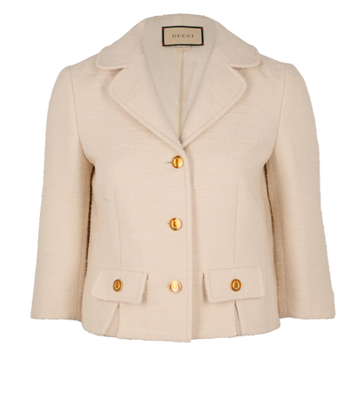 Gucci Cropped Boucle Jacket, &pound;595, Clothing, Cream, Cotton/Viscose, Front view