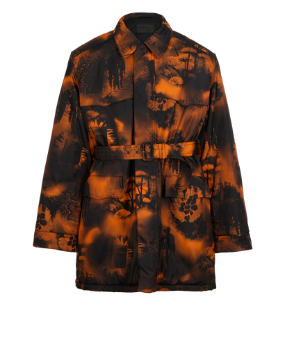 Prada Belted Jacket, &pound;495, Clothing, Black/Orange, Polyester (Polymer), Front view
