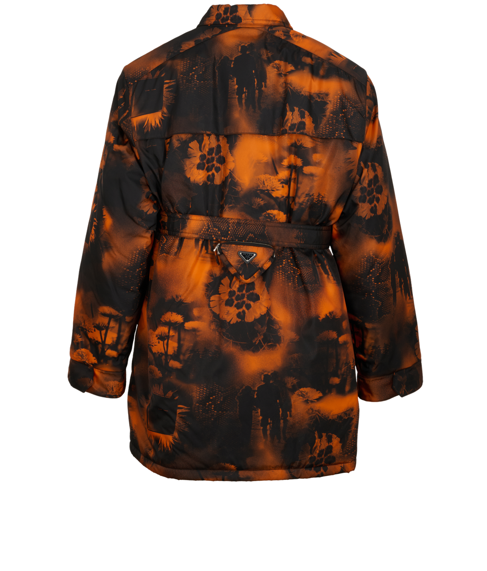 Prada Belted Jacket, &pound;495, Clothing, Black/Orange, Polyester (Polymer), Back view