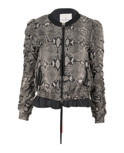 Moncler Snakeskin Print Ruched Zip-Up Jacket, Ploy, Grey, UK 8, 3*