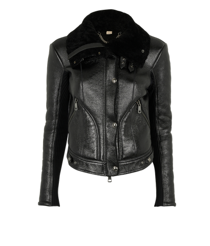 Burberry Cropped Biker Jacket, &pound;550, Clothing, Black, Leather/Wool, Front view