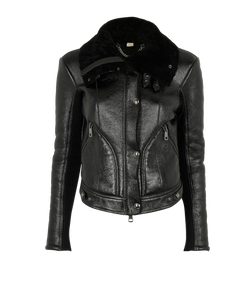 Burberry Cropped Biker Jacket, Leather/Wool, Black, UK6, 2*