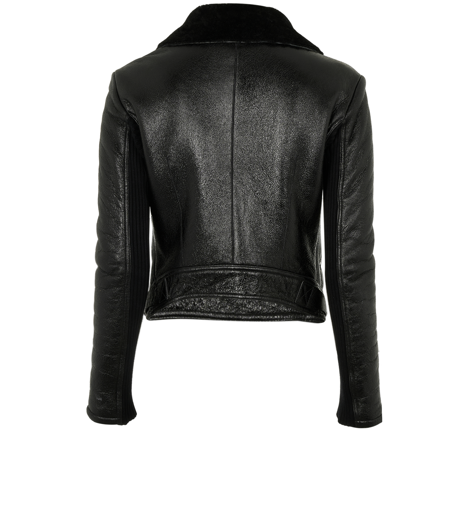 Burberry Cropped Biker Jacket, &pound;550, Clothing, Black, Leather/Wool, Back view
