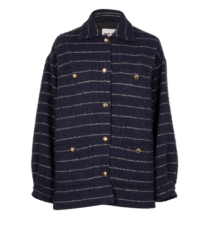 Miu Miu Tweed Stripe Jacket, &pound;750, Clothing, Navy, Wool, Front view