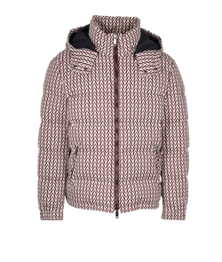 Valentino V Print Puffer Jacket, Mens,Down/Feather,Brown/White, Sz 2XL, 2*