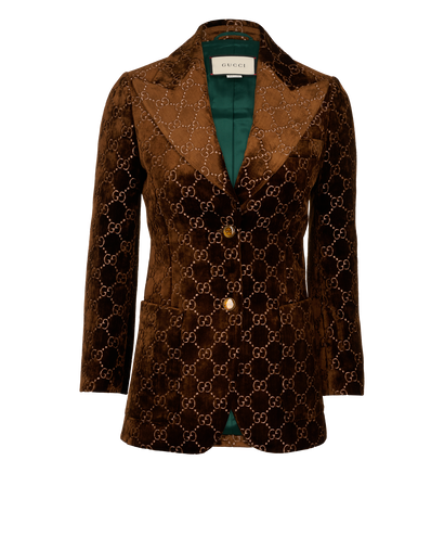Gucci GG Single Breasted Blazer, &pound;995, Clothing, Brown, Velvet, Front view