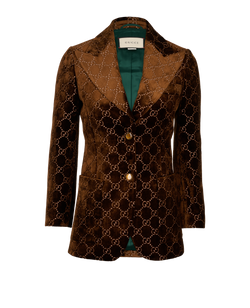 Gucci GG Single Breasted Blazer, Velvet, Brown, Sz S, 3*