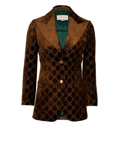 Gucci GG Single Breasted Blazer, &pound;995, Clothing, Brown, Velvet, Front view