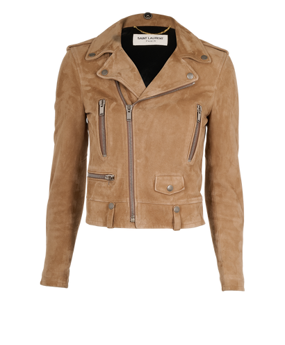 Saint Laurent L1 Biker Jacket, &pound;650, Clothing, Beige, Suede, Front view