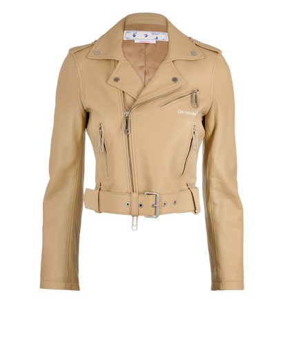 Off-White Biker Jacket, &pound;750, Clothing, Beige, Leather, Front view