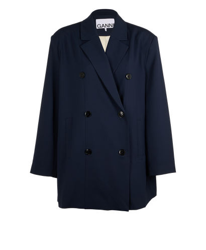 Ganni Double Breasted Blazer, &pound;95, Clothing, Blue, Polyester (Polymer), Front view