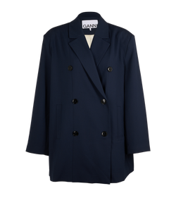 Ganni Double Breasted Blazer, Polyester, Blue, Sz XL, 3*