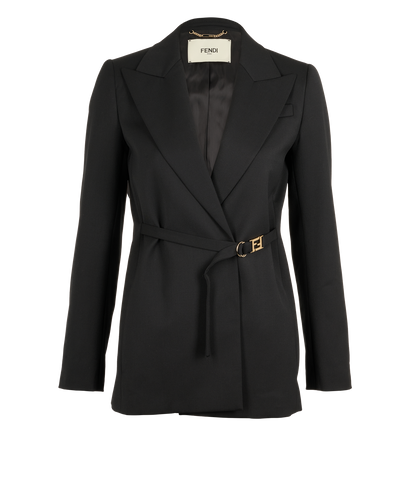 Fendi FF Belted Blazer, &pound;750, Clothing, Black, Polyester (Polymer)/Wool, Front view