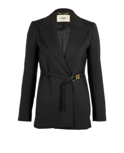 Fendi FF Belted Blazer, Poly/Wool, Black, UK 4, 3*