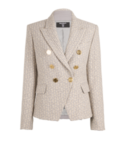 Balmain Sequins  Printed Blazer, Wool, Grey/Cream, UK10, 3*