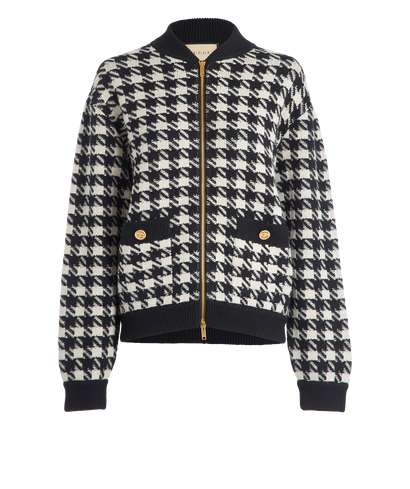Gucci Houndstooth Bomber Jacket, &pound;320, Clothing, Black/Cream, Wool, Front view