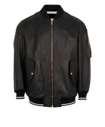 Palm Angels College Bomber Jacket, &pound;450, Clothing, Black, Leather, Front view