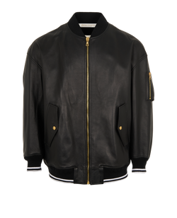 Palm Angels College Bomber Jacket, Leather, Black, UK 8, 3*