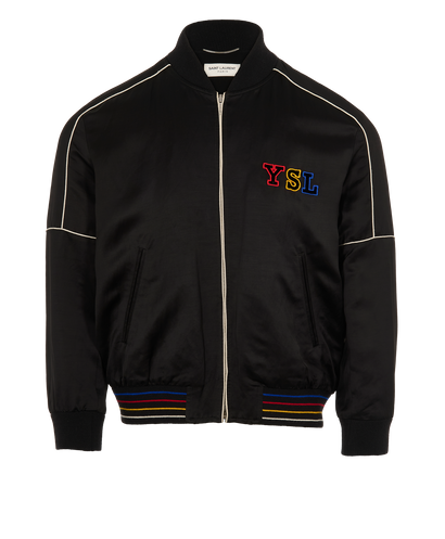 Saint Laurent YSL Logo Bomber Jacket, &pound;375, Clothing, Black, Viscose, Front view