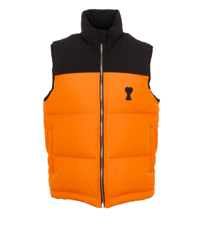 Ami Paris Ami De Coeur Gilet, &pound;275, Clothing, Black/Orange, Nylon, Front view