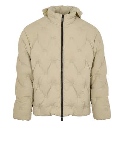 Burberry Embroidered Knight Puffer Jacket, &pound;350, Clothing, Beige, Down Feathers, Front view