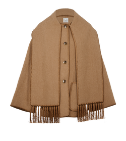 Toteme Embroidered Scarf Jacket, Wool, Tan, UK 12, 3*