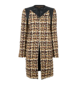 Louis Vuitton Tweed & Trimmed Long Jacket,Wool,Cream/Beige/Black,UK 8, 2*