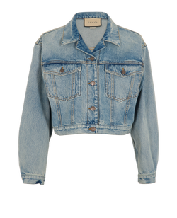 Gucci Logo Print Washed Cropped Jacket, Cotton, Blue, UK 8, 3*