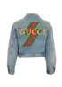 Gucci Logo Print Washed Cropped Jacket, &pound;450, Clothing, Blue, Cotton, Back view