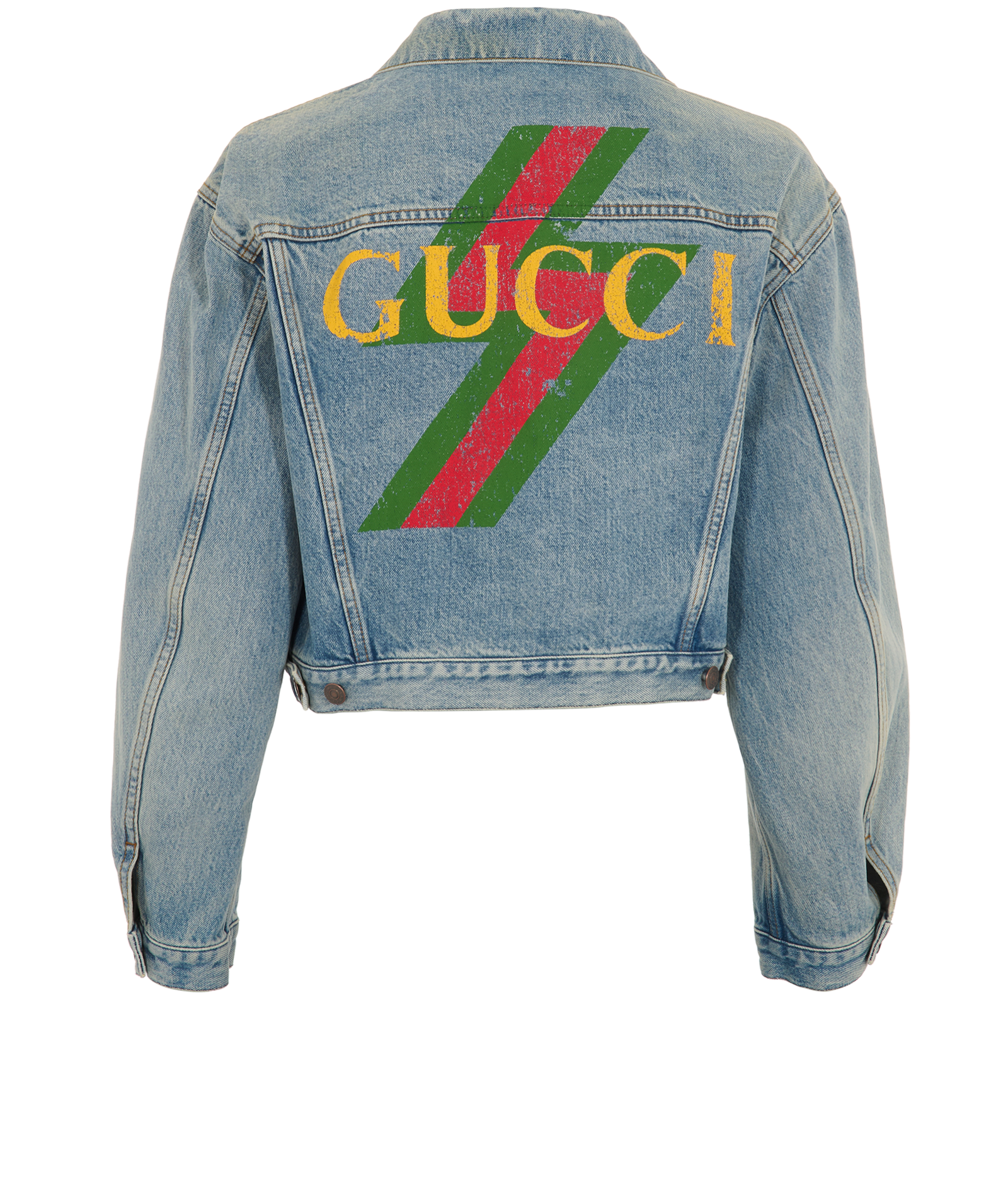 Gucci Logo Print Washed Cropped Jacket, &pound;450, Clothing, Blue, Cotton, Back view