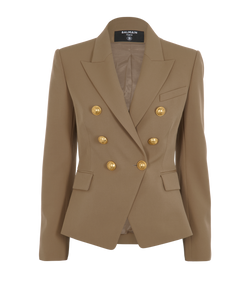Balmain Double-Breasted Blazer, Wool, Tan, UK 10, 3*