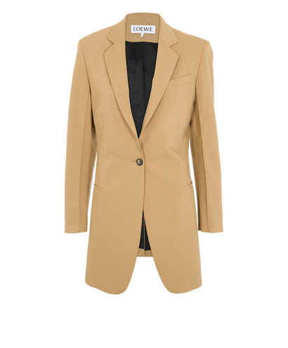Loewe Single-Breasted Long Blazer, &pound;350, Clothing, Beige, Polyester (Polymer)/Wool, Front view