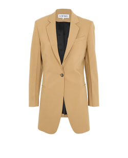 Loewe Single-Breasted Long Blazer, Wool/Poly, Beige, UK 10, 3*