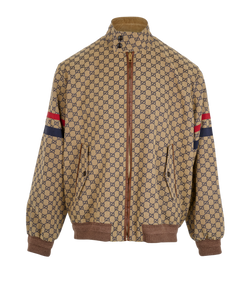 Gucci GG Zip Jacket, Mens, Cotton, Beige/Brown, Sz XL, 1*