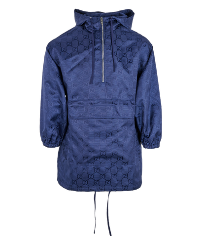 GG Print Hooded Windbreaker, &pound;450, Clothing, Blue, Polyester (Polymer), Front view