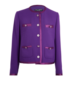 Dolce & Gabbana Trimmed Short Jacket, Wool/Silk, Purple, UK 10, 3*