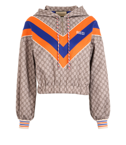 Gucci GG Crop Jacket, &pound;350, Clothing, Blue/Brown/Orange, Polyester (Polymer), Front view