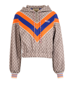 Gucci GG Crop Jacket, Polyester, Brown/Orange/Blue, Sz M, 3*