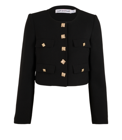 Self Portrait Crepe Jacket, &pound;195, Clothing, Black, Polyester (Polymer), Front view
