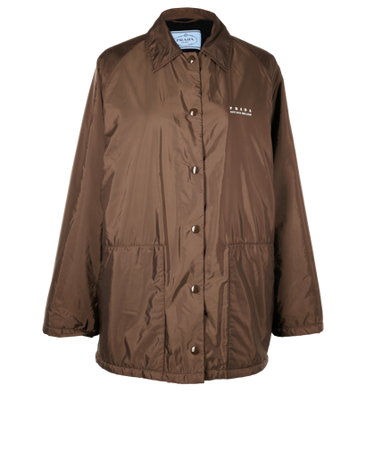 Prada Padded Logo Jacket, &pound;895, Clothing, Brown, Polyester (Polymer)/Shearling, Front view