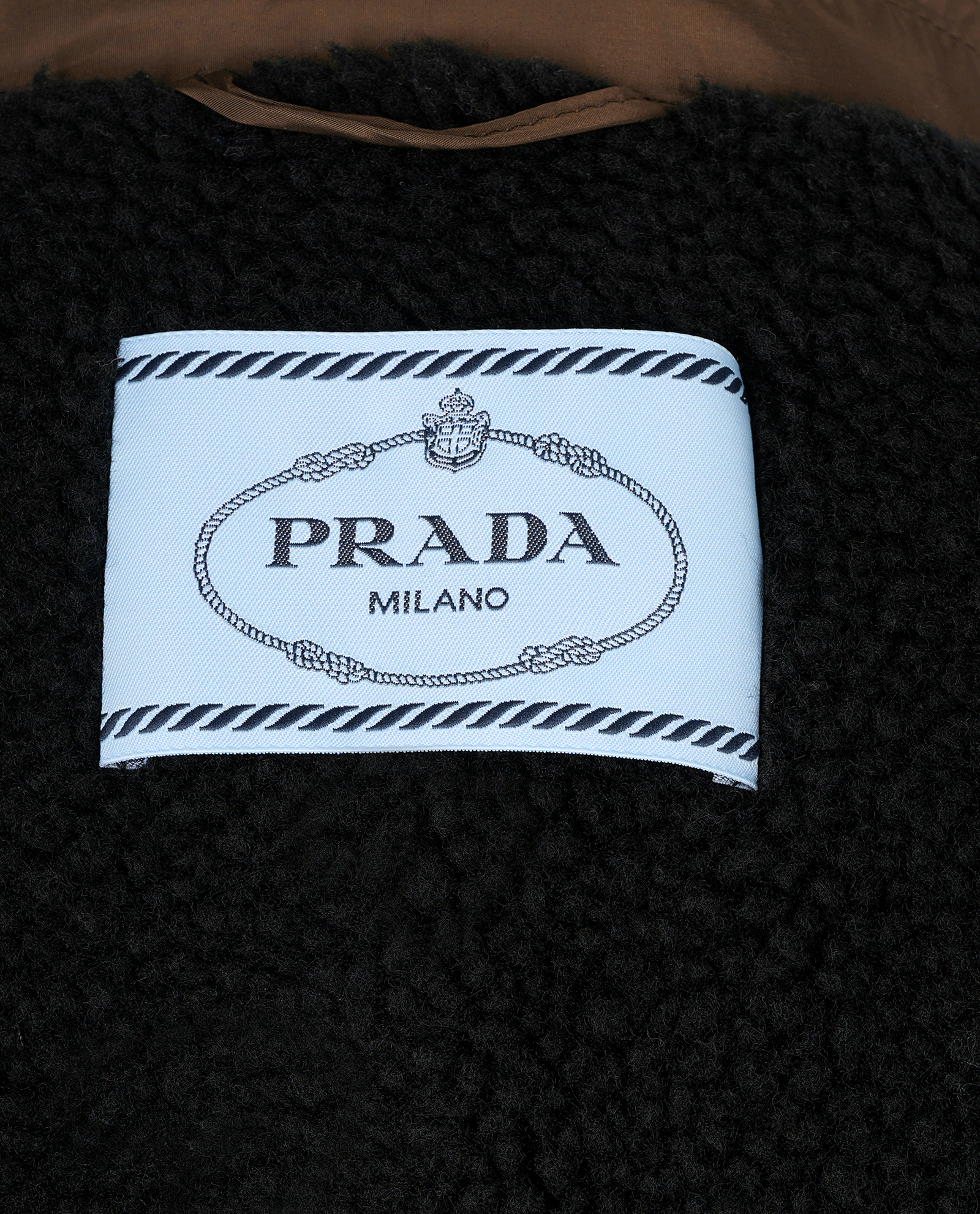Prada Padded Logo Jacket, &pound;895, Clothing, Brown, Polyester (Polymer)/Shearling, Other view