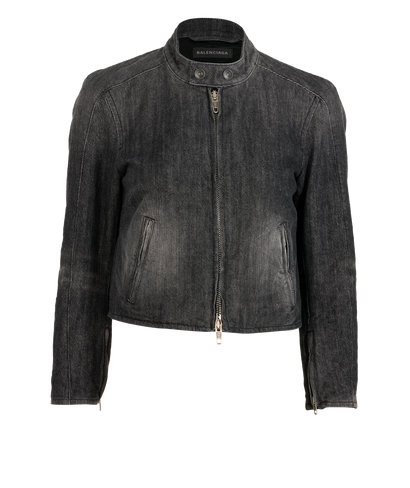 Balenciaga Shrunk Denim Racer Jacket, &pound;350, Clothing, Black, Cotton, Front view