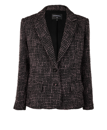 Chanel 2022 Metallic Tweed Jacket, &pound;1,500, Clothing, Black/Pink, Acetate/Wool, Front view