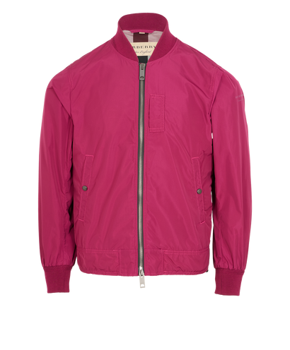Burberry Logo Bomber Jacket, &pound;350, Clothing, Burgundy, Polyester Mix, Front view